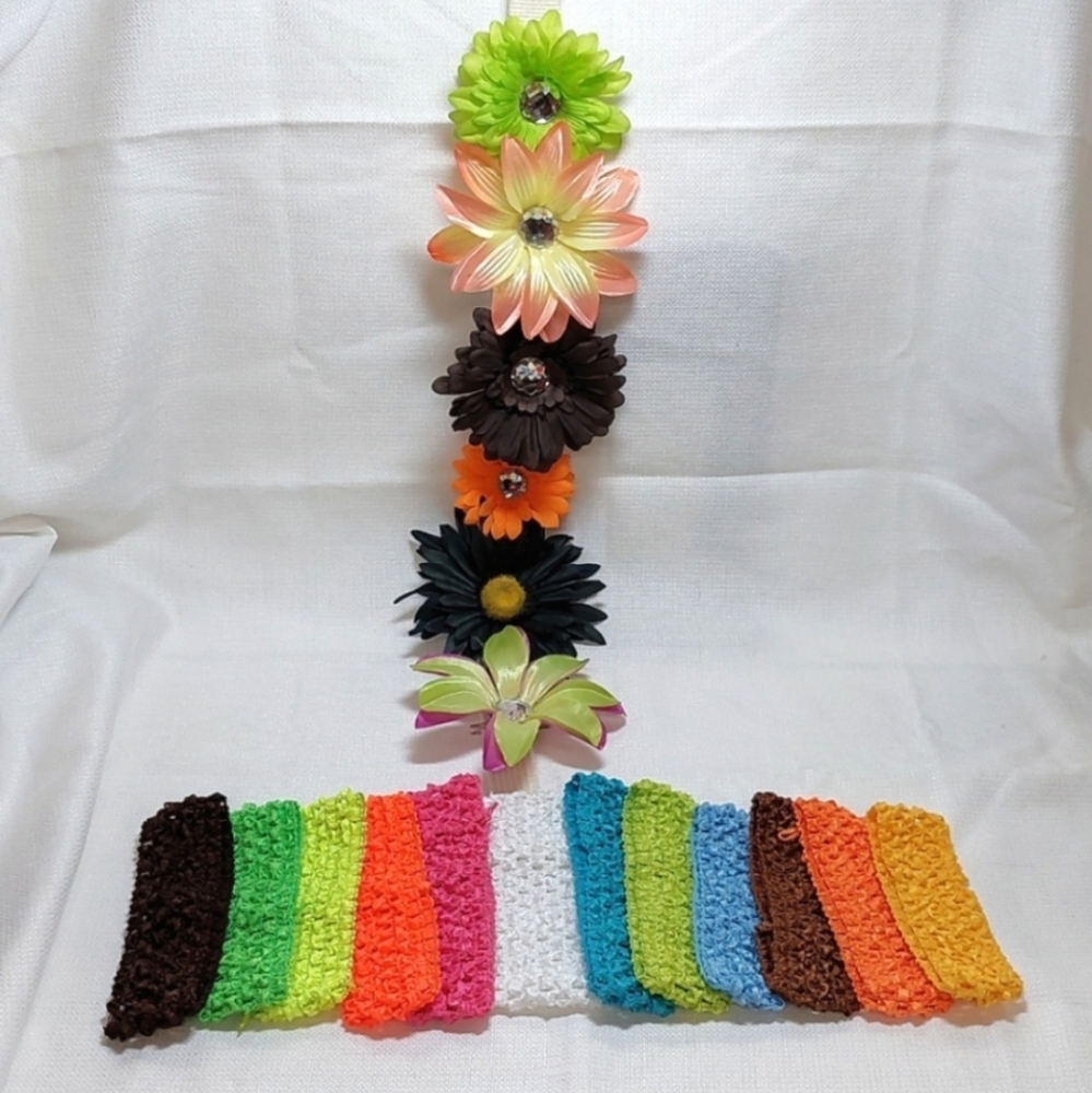 Flower Hair Clips (6) ☆ Crochet Headbands (12)